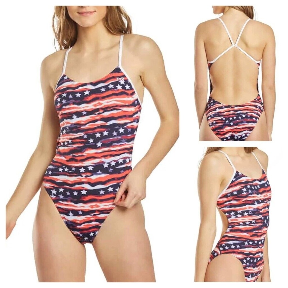 TYR Durafast One ALL AMERICAN DiamondFit 1pc Swimsuit Red White Blue Size 30 New